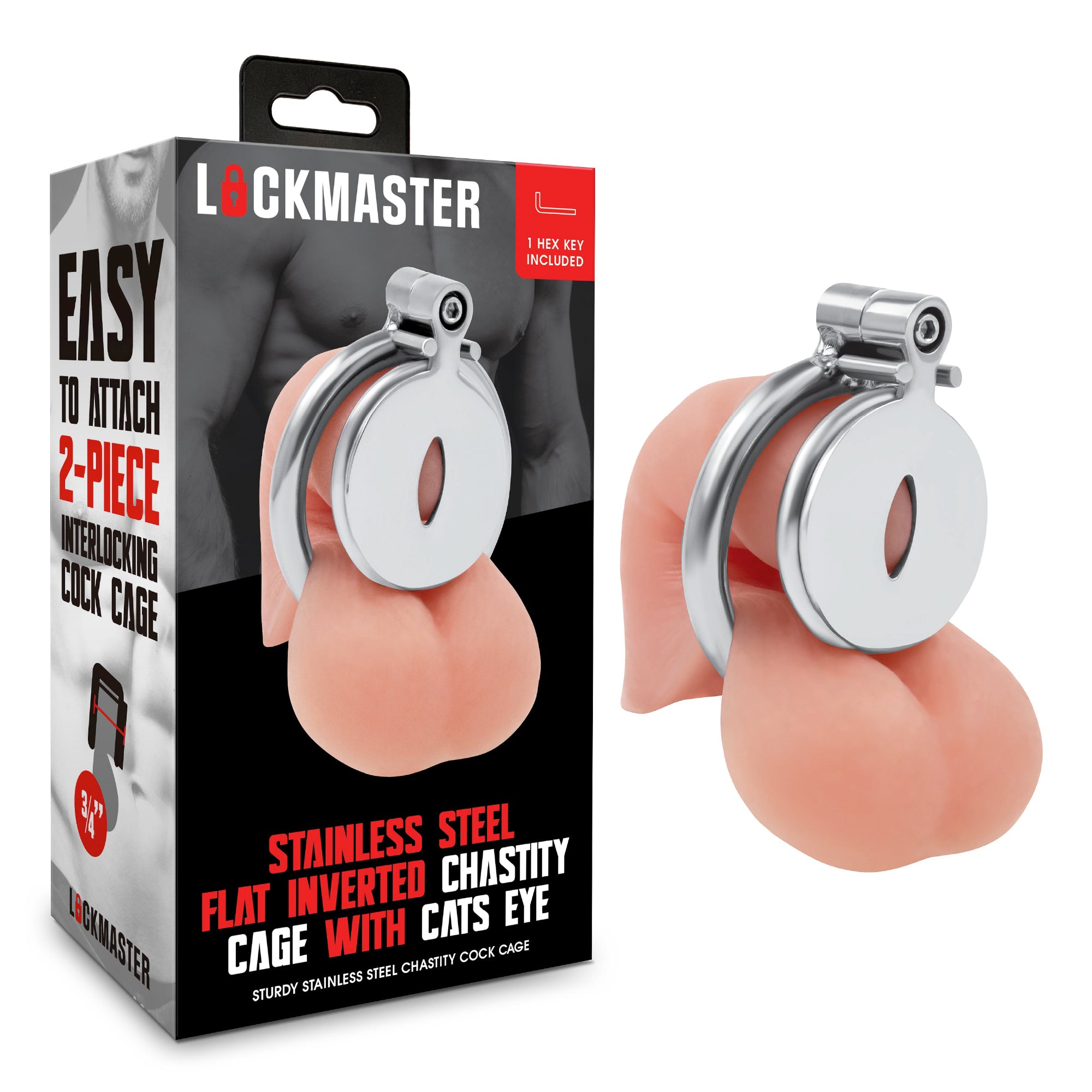 Stainless Steel Flat Inverted Chastity Cage With Cats Eye