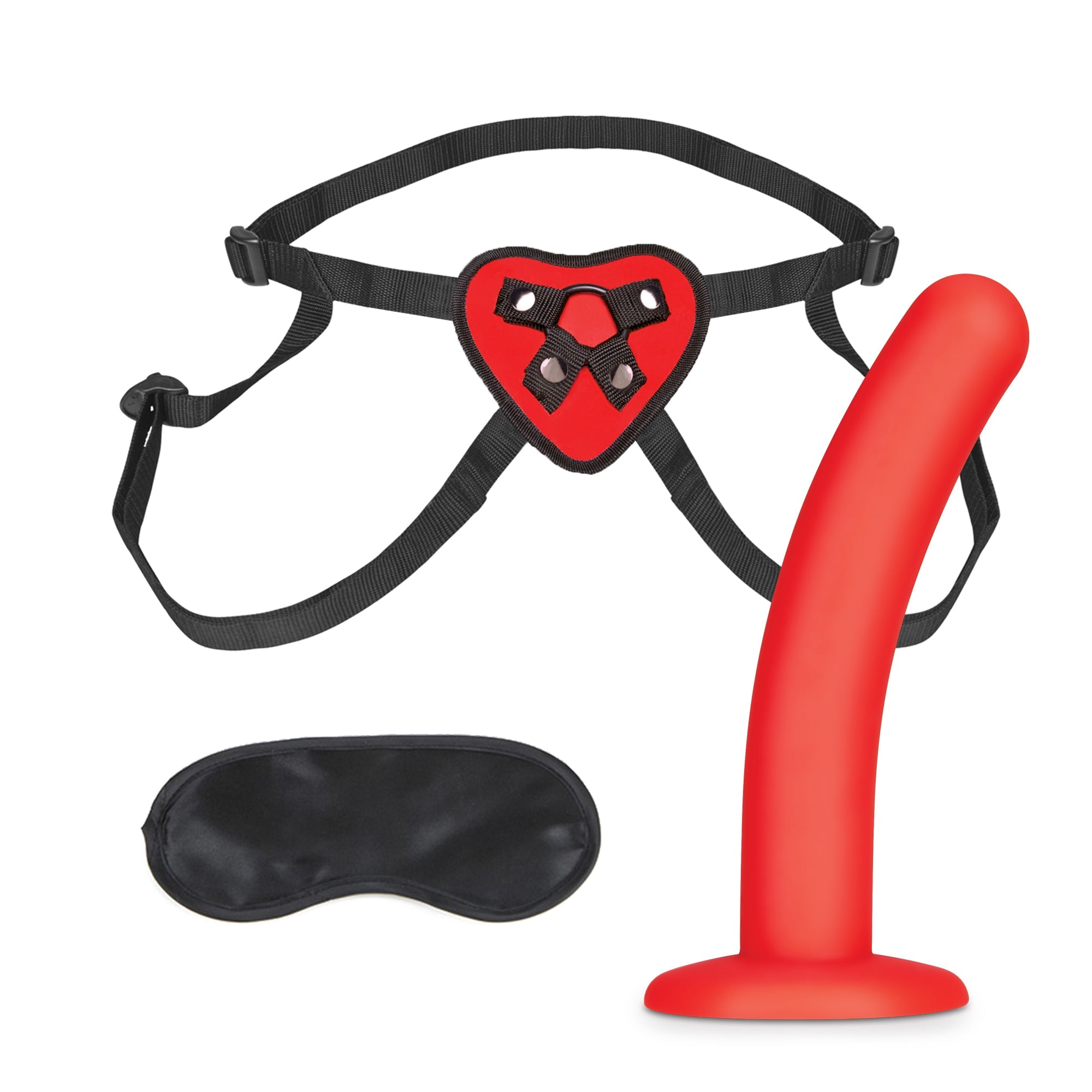 Red Heart Strap on Harness & 5" Dildo Set