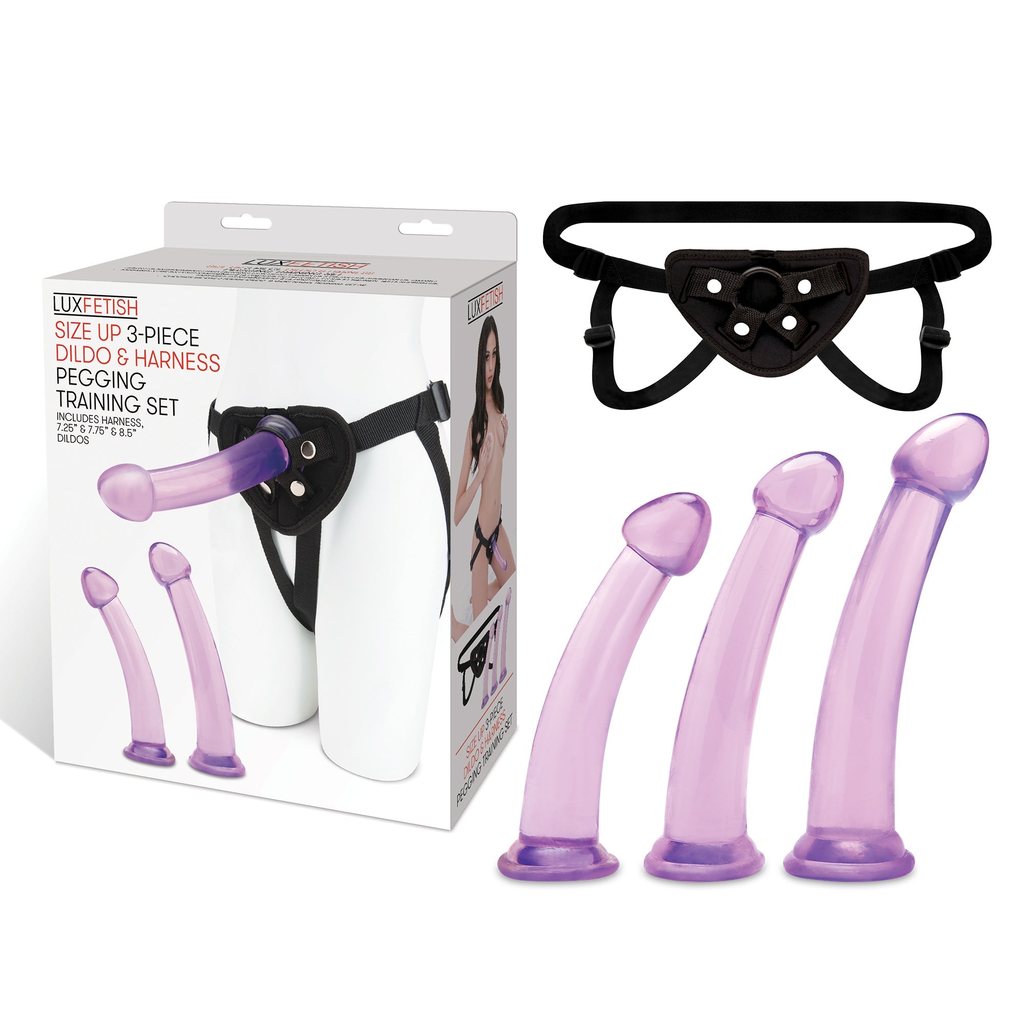 Size Up 3-Piece Dildo and Harness Pegging training Set