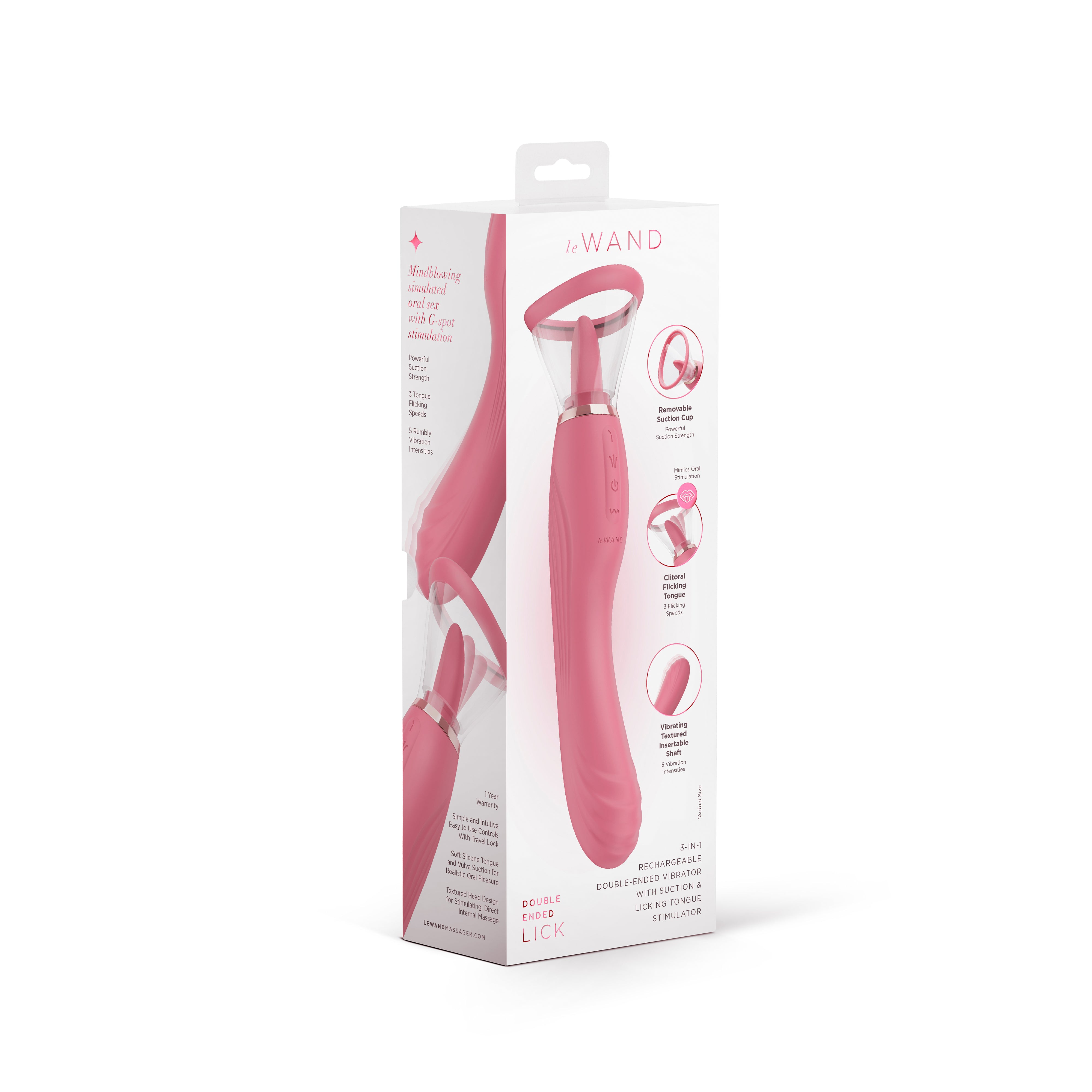 Le Wand Lick - 3-in-1 Rechargeable Double Ended Vibrator with Licking Tongue Stimulator