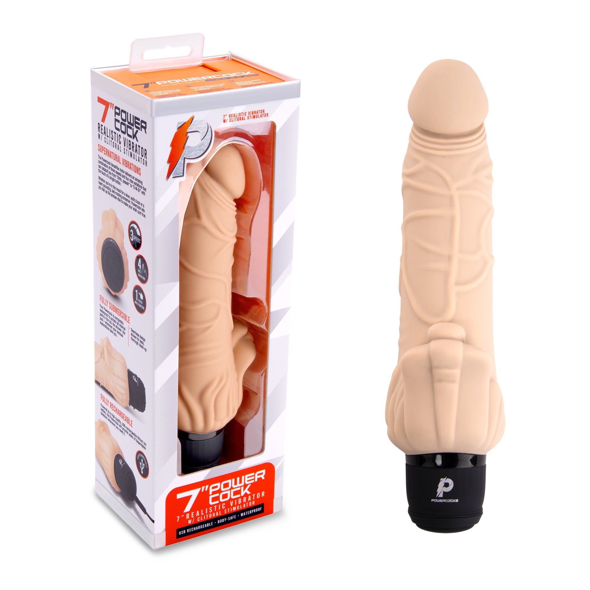 7" Realistic Vibrator with Clitoral Stimulator Nude