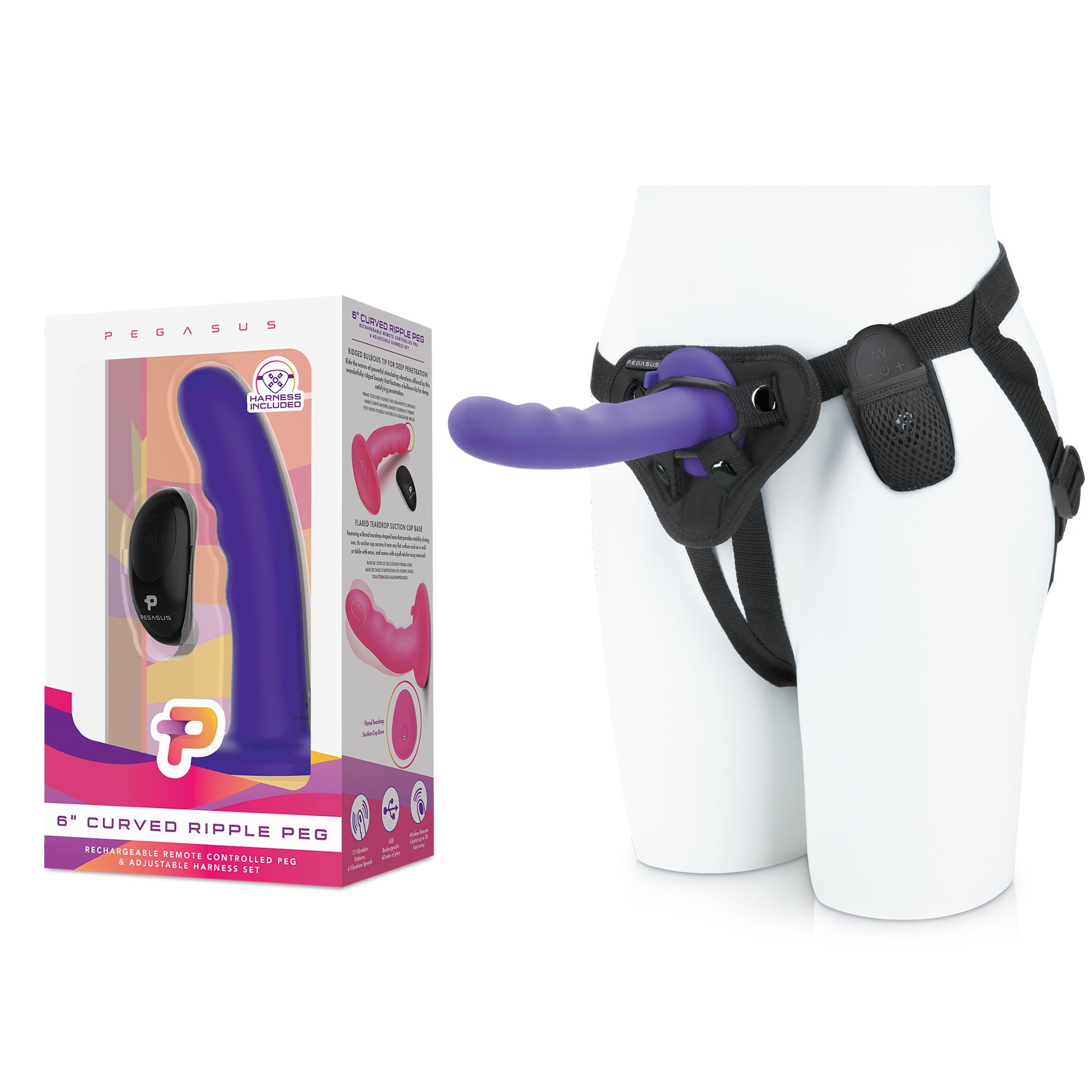 6" Curved Wave Silicone Peg with Harness included