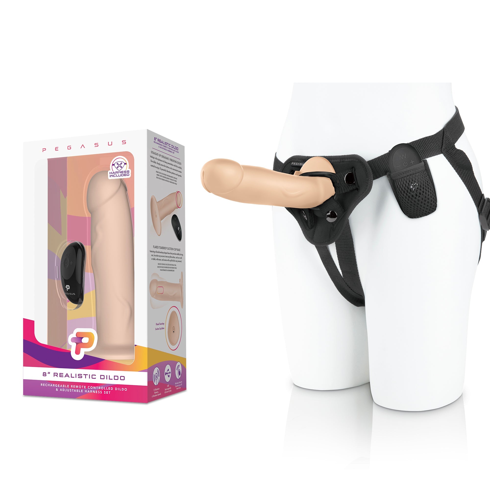 8” Realistic Silicone Dildo With Harness Included