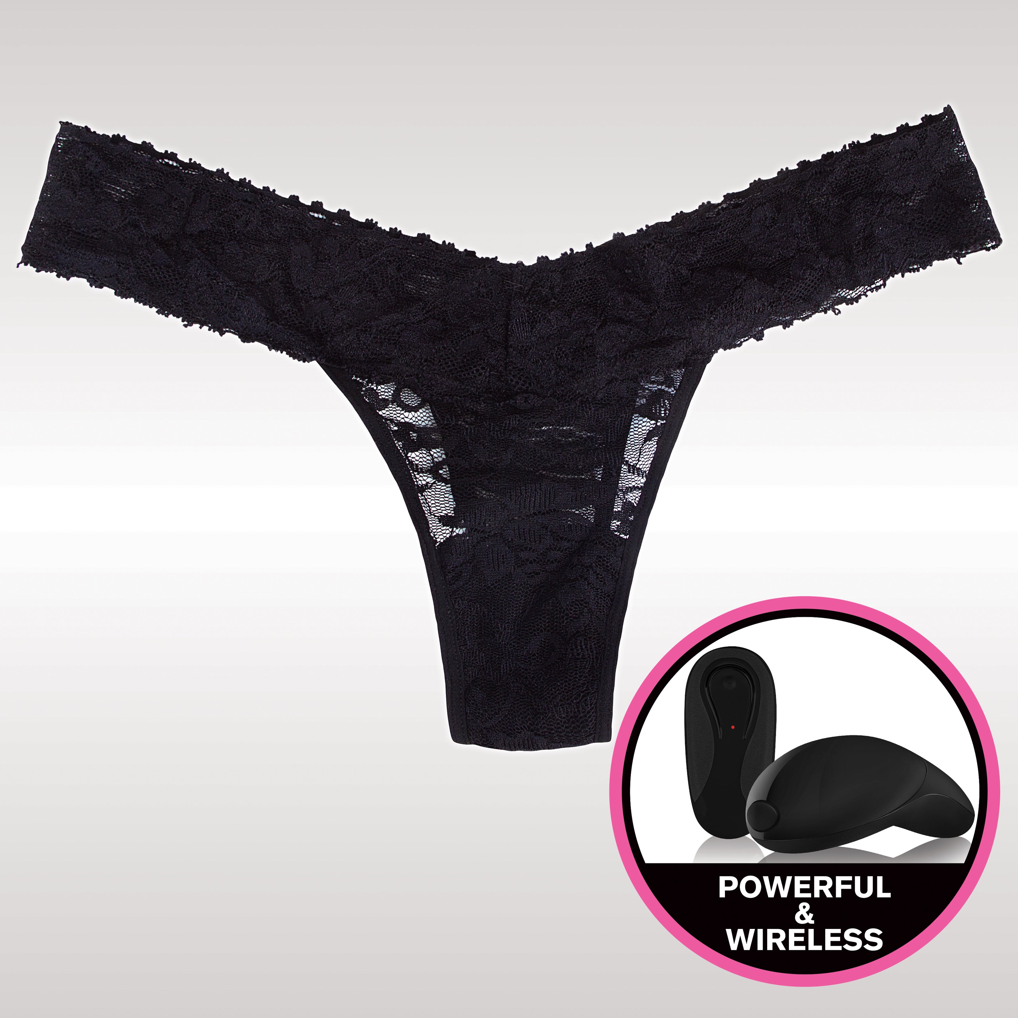 Vibrating Lace Thong W/ Remote-Blk-Os