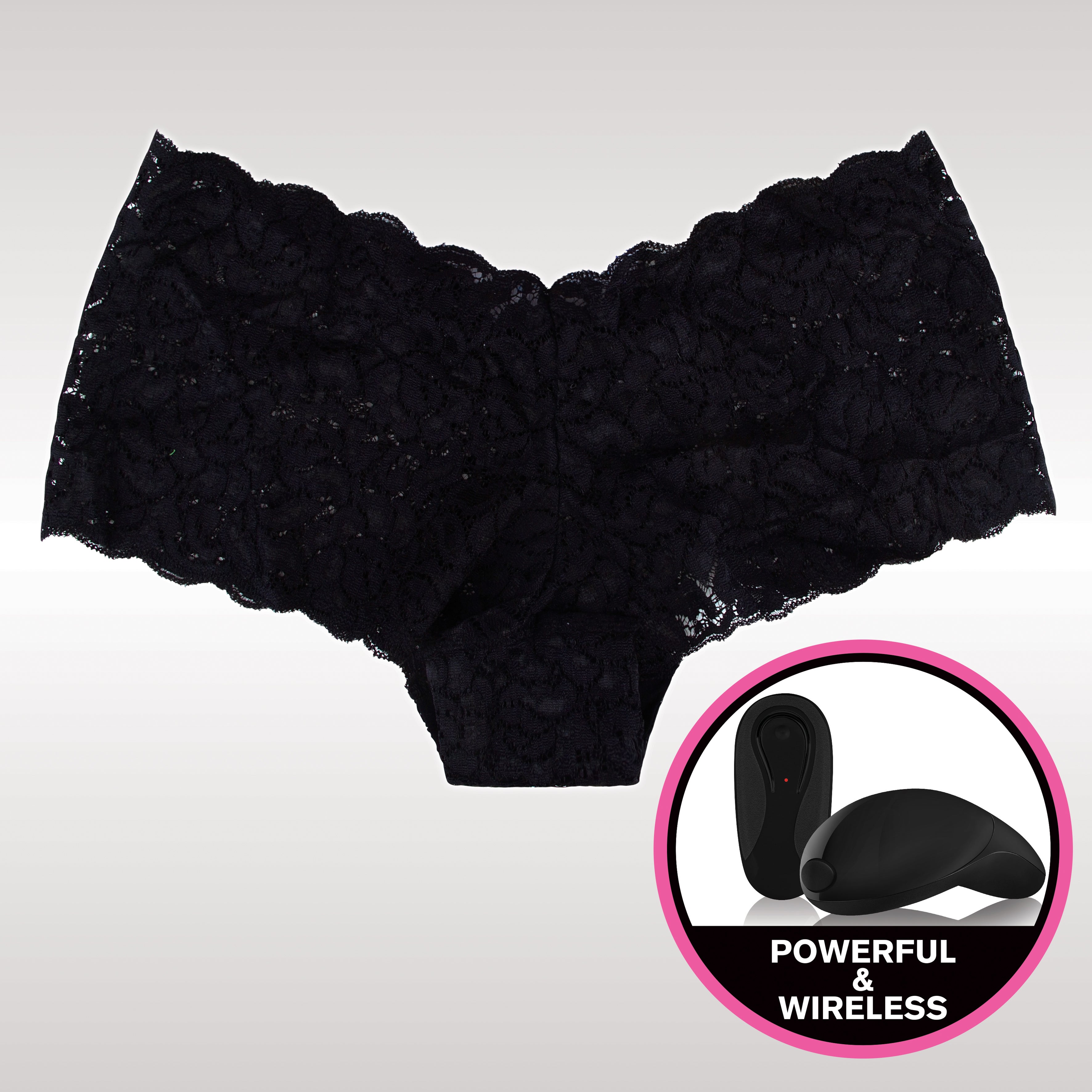 Vibrating Lace Boyshort W/ Remote-Blk-Os