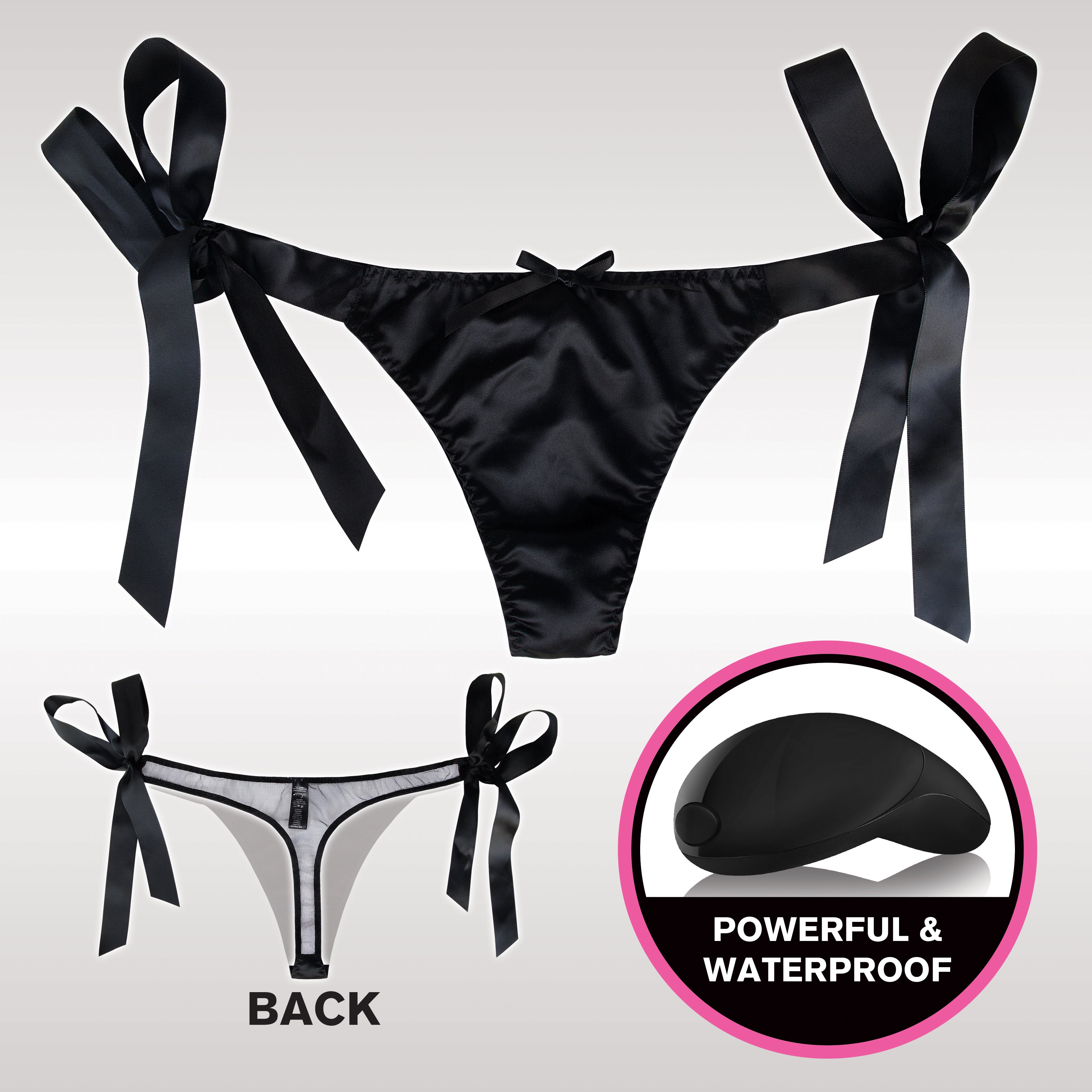 Vibrating Side Tie Panty - Black - Os