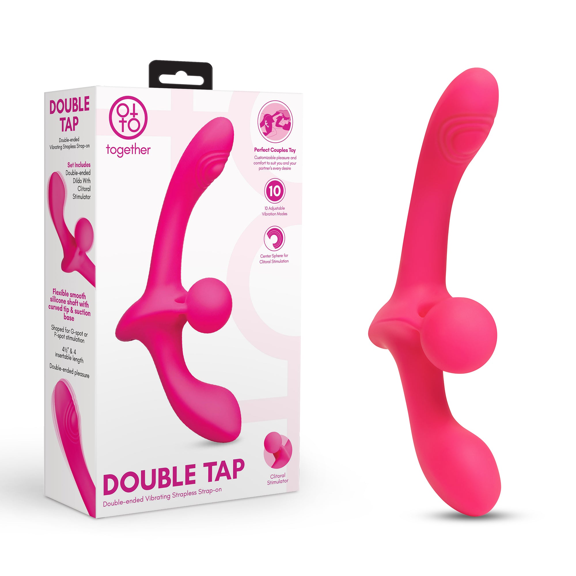Together Vibes Double Tap Double-Ended Vibrating Strapless Strap-On