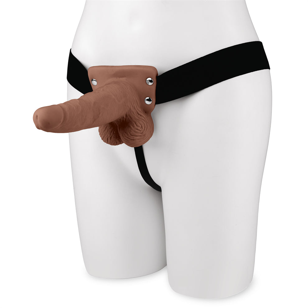 6" Rechargeable Strap-on With Balls - Brown